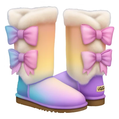 Realistic pair of pastel ombre Ugg fur boots with bows. sticker