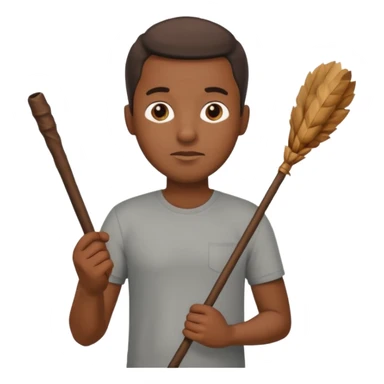 Black man holding a long brown stick by his stomach sticker