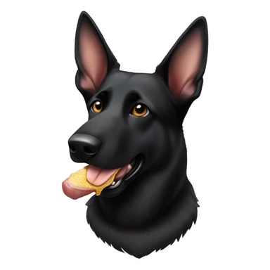 Black German Shepard eating a pig ear sticker