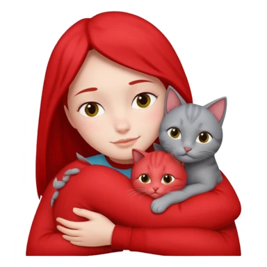 Make 20 gray cats cudling a person wearing all red  sticker