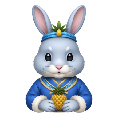 rabbit, wearing blue chinese ancient custome, with pine apple sticker
