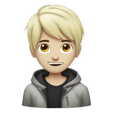 Boy, black hair, medium long, emo, shaggy, blonde highlights, zombie emoji, pale skin, creepy sticker