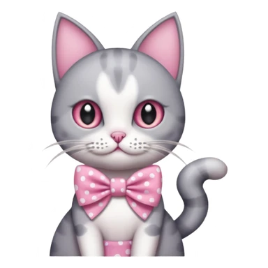Evil Gray and white evil cat with a pink polka dot dress and with a pink polka dot bow sticker