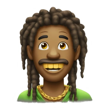 A rastaman with a gold teeth ans thump up sticker