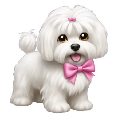 White fluffy Maltese dog with a pink bow  sticker