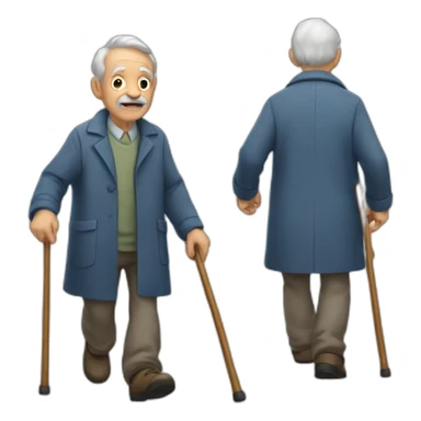 An old man walking with a cane sticker