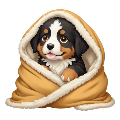 bernese mountain dog puppy cozy in a blanket , kawaii disney style sticker