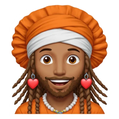 Brownskin man with long dreadlocks orange shirt add white ruffled turban with hearts in both eyes mouth open  sticker