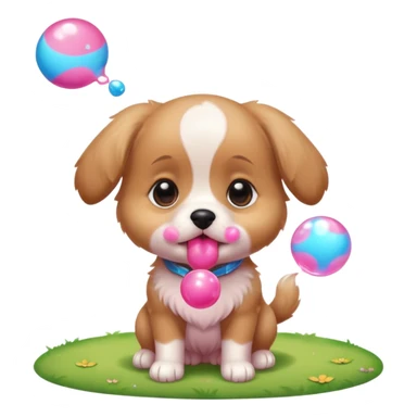 Cute tiny puppy blowing bubblegum at the park sticker