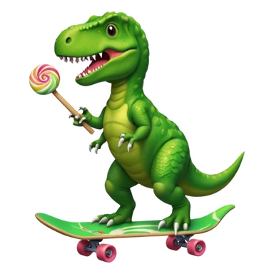 T-Rex riding a skateboard with attempting to have a lollipop but can’t because the arms are too short sticker