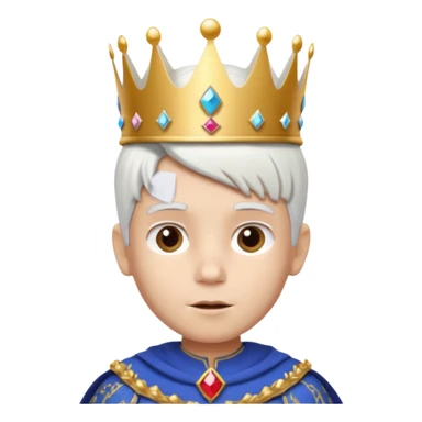 Royal latin Kid boy with wery fancy 3d crown head 3d style only face half rotate head white hair 3d face in rotate sticker
