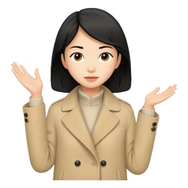 asian young woman black-haired in beige coat sticker