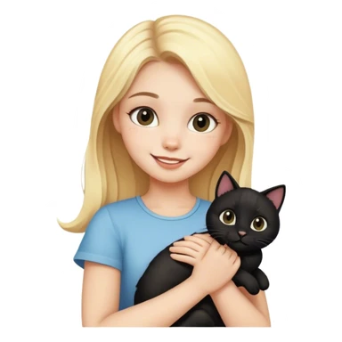 Blonde girl holding a happy black cat sticker