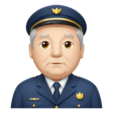 Older Male: gray hair at sides, slight wrinkles, wearing uniform, lightly obesity sticker