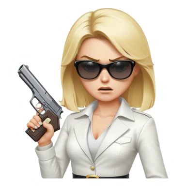 Mafia blondes angry woman in sunglasses, gun ,money , white costume  sticker