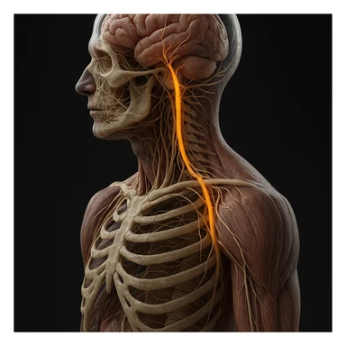 vagus nerve highlighted in the parasympathetic system, hyper realistic 4K style, anatomical details, realistic colors sticker