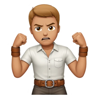 A man angry slanging a belt to someone’s behind sticker