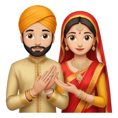 Two hands in a engagement..One hand of groom and one hand of bride. Bride hand - red/yellow saree. groom- light orange punjabi (oonly hands will be visible in the image). Groom's hand is holding a ring.*only the image of hand should be visible* sticker