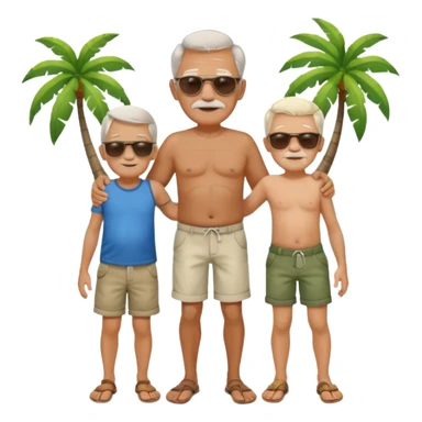 Old man holding little boys on island sticker