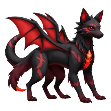 Dusky Soot-Black and Crimson-Gleaming Ember-Veined Gothic Draconic Houndour-Umbreon-Zoroark-hybrid creature (full body) sticker