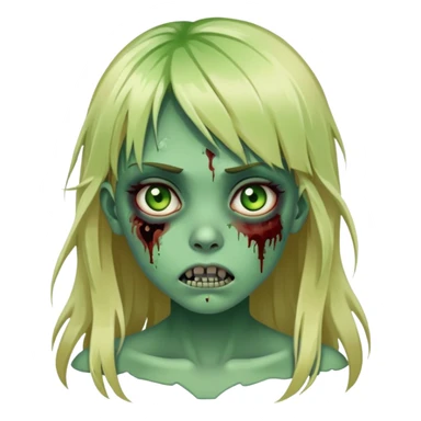 zombie girl with green skin, bruises, blonde long hair with bangs sticker