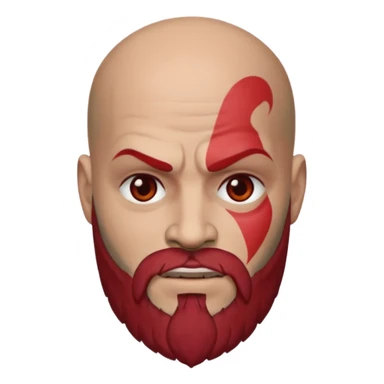 Android-style emoji of Kratos, with his bald head, red face tattoo, and beard, using Android's flat, simple shapes and colors sticker
