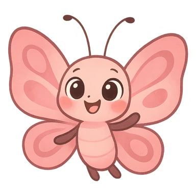 a cute pink butterfly, original design, big eyes, blushing cheeks, joyful sticker