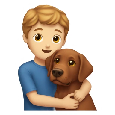 Red Labrador giving brown haired boy a hug sticker