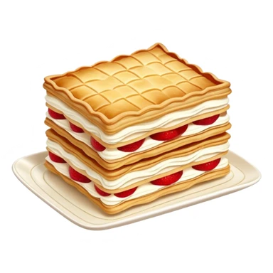 mille-feuille-cinematic-realistic-mille-feuille-dessert-emoji,-depicted-as-a-rectangular delicate-pastry-composed-of-two-crisp-layers-of-puff-pastry-with-a-rich-cream-filling,-rendered-with-intricate-textures-and-elegant,-soft-lighting. Please only show two layers only. sticker