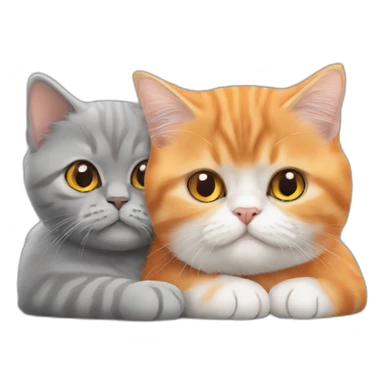 Orange persian shorthair little cat hugs the grey british shorthair cat sticker