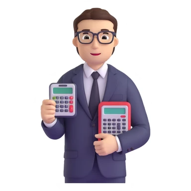 male accountant in business suit with glasses and calculator sticker