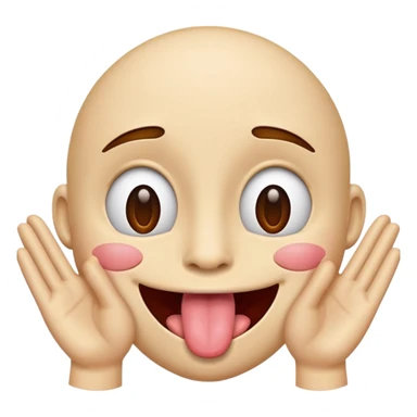 happy face with tongue out, hands sideways on both sides of the face sticker