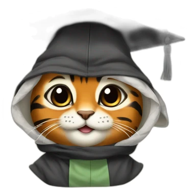 cuty tiger similar to baby yoda with a mortarboard sticker