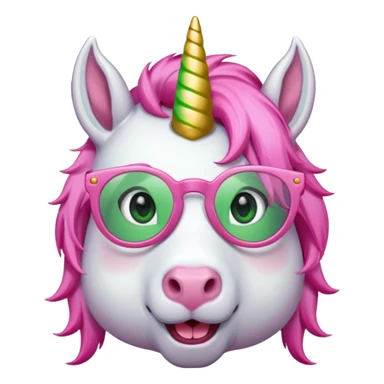 unicorn with green glasses and pink hair sticker