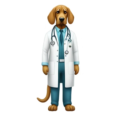 Full body White and gold bloodhound as a doctorwith scrubs and medical mask. sticker