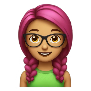 Chica Con coleta y color marrón con gafas verdes, sonrisa amplia y labios pintados de rosa sticker