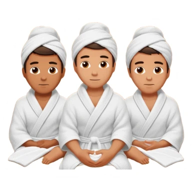 three young men turned in towels sit in the hot sauna sticker
