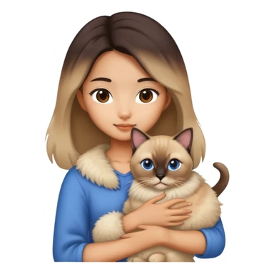 asian girl holding siamese cat sticker