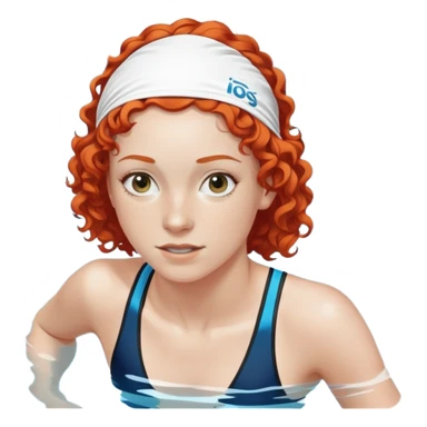 thin 18-year-old white female athlete swimmer with curly red hair about to enter a pool sticker