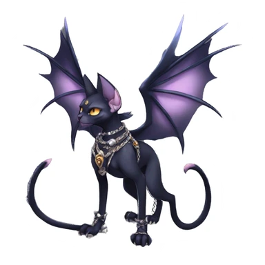cool punk kawaii edgy distinguished pretty elegant beautiful fantasy black ethereal cartoon nargacuga-Noivern-sphynx-Quiana-Fakemon collar harness chains necklace full body sticker