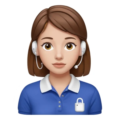 Girl with brown hair with airpods wearing a wegmans polo sticker