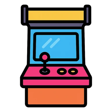 arcade machine, lineal color icon style, clean lines, vibrant color fill, modern and playful, suitable for app icon sticker