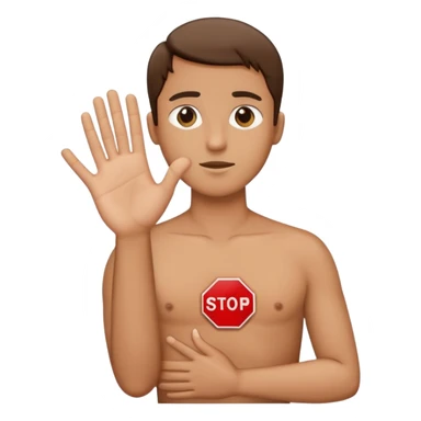 Person with one hand on their chest one hand extended palm outwards like stop sign sticker