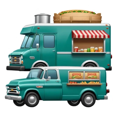 A 2022 half ton bluish green Chevrolet pulling a chuck wagon style food truck sticker