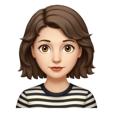 fair-skinned caucasian woman, 40s, chin-length rather wavy/unruly brown-ish hair with some white stripes (wolf haircut), hazel eyes. no glasses sticker