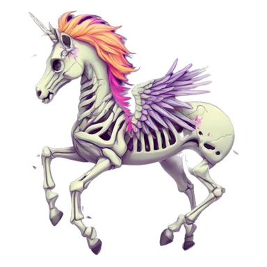 Neon Zombie Pegasus unicorn skeleton psychedelic flowers floral groovy art neon rave raving sticker