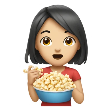 Cute Asian girl eating popcorn sticker