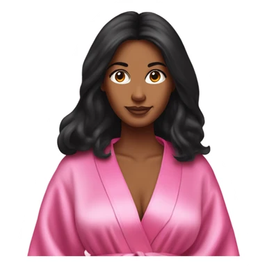 Tanned woman with long black hair wearing a silk pink Victoria’s Secret robe sticker