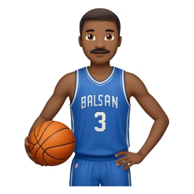 black bold man basketball player blue jersey with mustache holding basket ball sticker