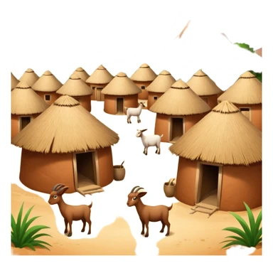 afrikanisches Lehmhüttendorf mit Gras und Ziegen sticker